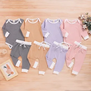 Осенний вязаный комплект детской одежды для девочек из 2 предметов боди с длинным рукавом + брюки костюм для младенцев осенняя одежда для маленьких мальчиков и девочек D20