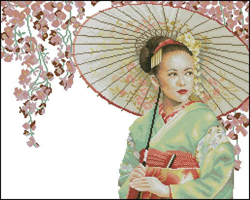 

Женский зонт Geisha, Высококачественная вышивка, Набор для вышивки крестиком 14 карат, без принта, «сделай сам», искусство, ручная работа, домашний декор