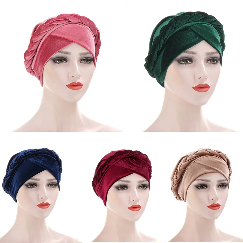 

NEW Fashion Hats For Women Braid India Caps Muslim Cancer Chemo Full Cover-up Beanie Hair Loss Turban Cap Wrap Femme Bonnet