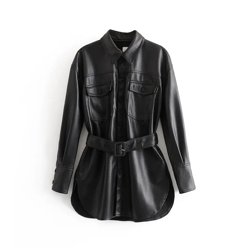 3002G Black Куртка из искусственной кожи женская модная яркая черная мотоциклетная куртка длинная байкерская куртка из искусственной кожи мягкая женская куртка новинка - Цвет: 3002G Black