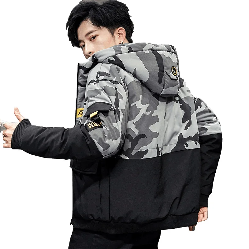 

Men's patchwork camouflage warm cotton bomber jacket winter parkas coat winter anorak Loose casual hooded military jackets