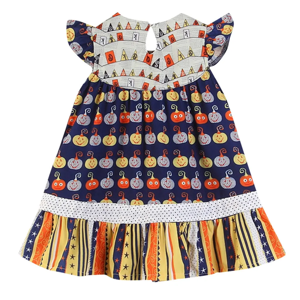 Детское платье для маленьких девочек на Хэллоуин с принтом в виде тыквы одежда