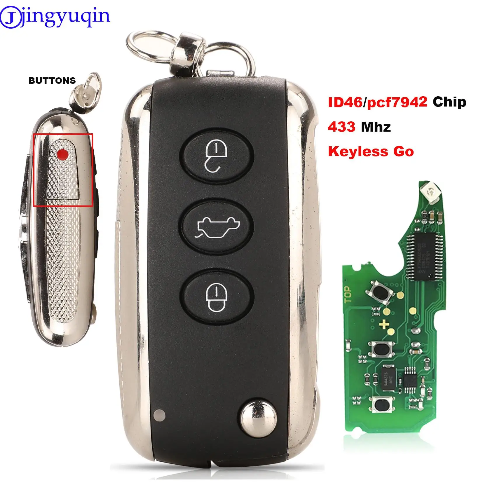 Jingyuqin 433 МГц PCF7942 с чипом ID46 дистанционный Автомобильный ключ для Bentley Continental GT/GTC