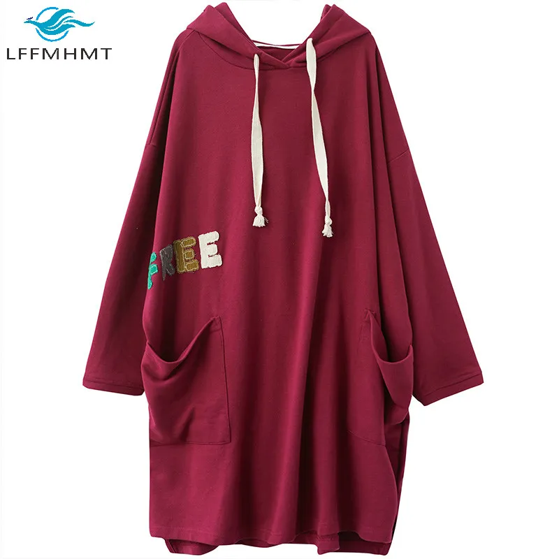 

Spring Fall Female Large Size Long Sleeve Loose Casual Dress Letter Embroidered Oversized Hoodie Korean Style Tops Women Clothes