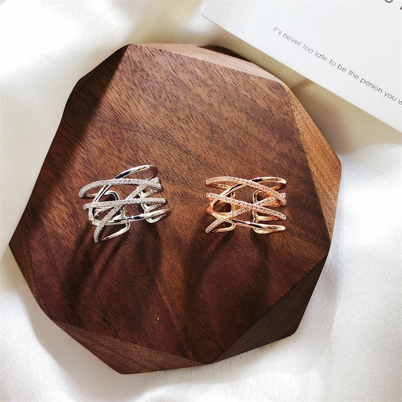 

Korean temperament trend personality versatile multi-layer cross-opening micro-inlaid women's ring jewelry Accessory wholesale