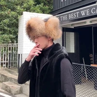 fox fur lei feng hat mens winter outdoor father raccoon dog fur warm fur leather cotton ear cap purple