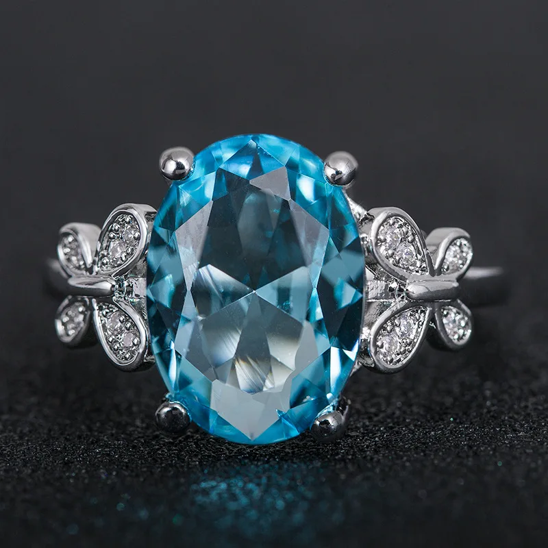 Bague Ringen Настоящее серебро 925 кольцо с 10*14 мм Аквамарин драгоценный камень Женское Обручальное свадебное кольцо хорошее ювелирное изделие подарок Размер 6-10