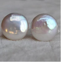 perfect pearl jewelryaaa 12 13mm white color coin shape real freshwater pearl earringshuge pearl jewelrywedding earring