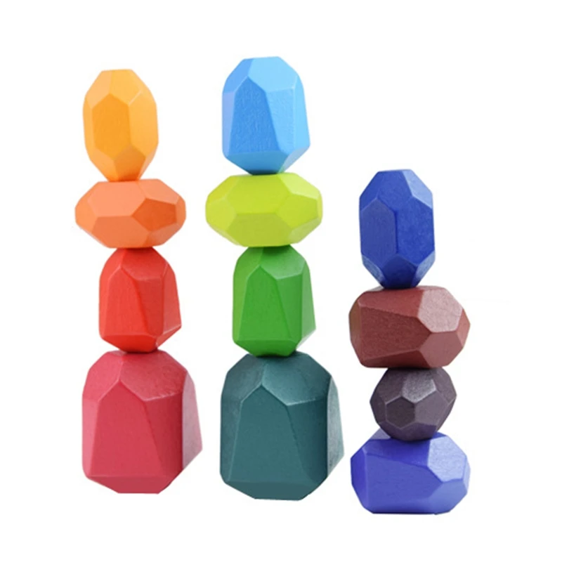 

Kids Toy Wooden Colored Stone Blocks Building Block Montessori Educational Toys Rainbow Color Wooden Toy