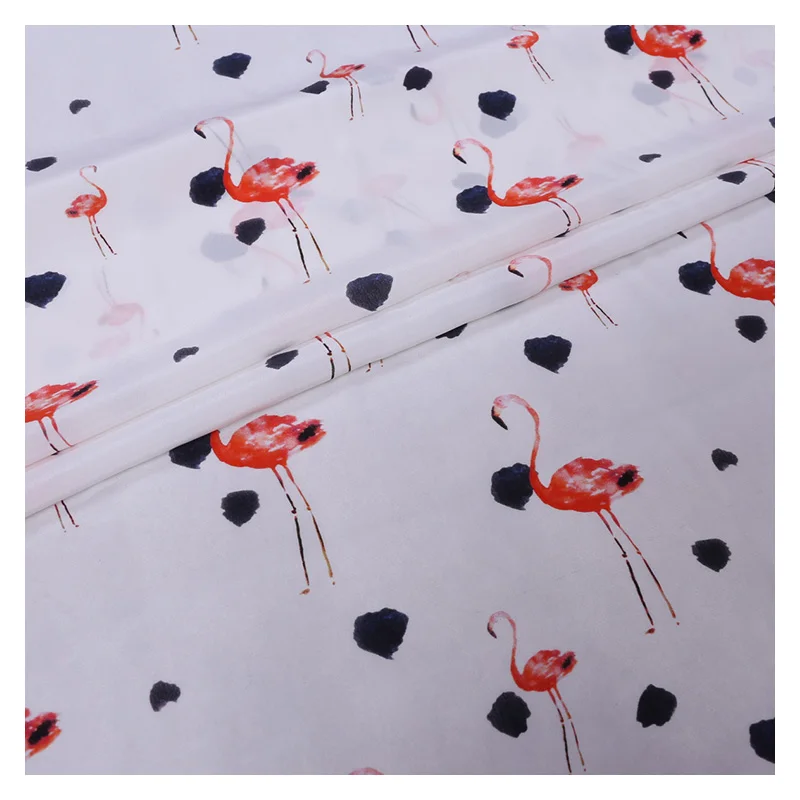 

Mulberry silk crepe de chine fabric cloth per meter 16mm 114 cm wide flamingo printed clothing dress fabric wholesale silk cloth