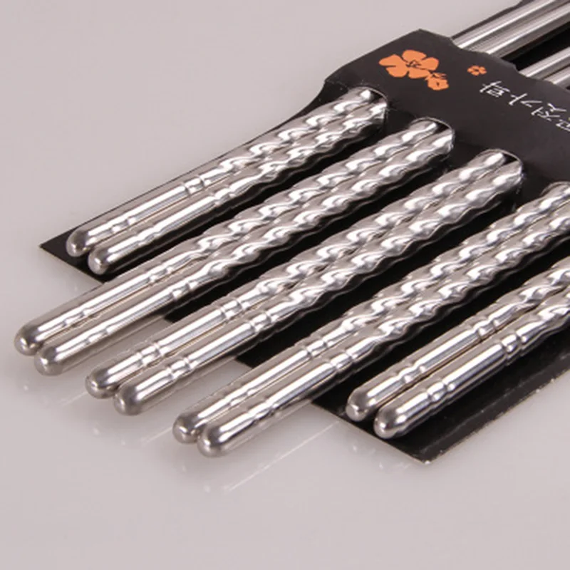 

5 Pairs Stainless Steel Square Chopsticks Chinese Stylish Healthy Light Weight Chinese Chopsticks Metal Non-slip Design Kitchen
