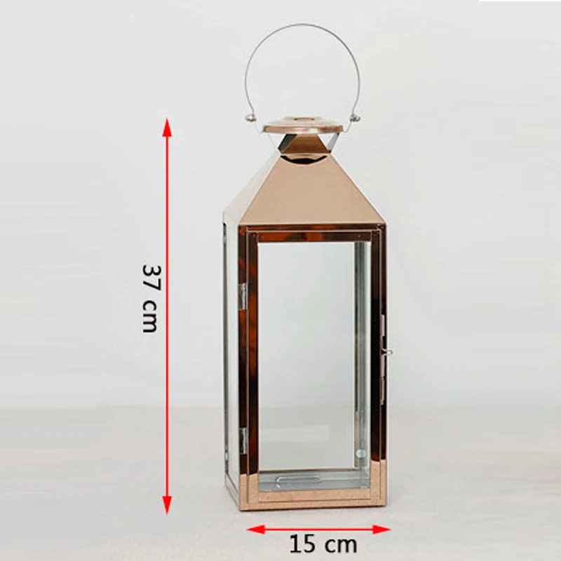 M Rose Gold Nordic Lantern Candle Holder Rose Gold Stainless steel Candlestick Glass wind lamp candle holder Home Party Decoration Gift - Цвет: M Rose Gold