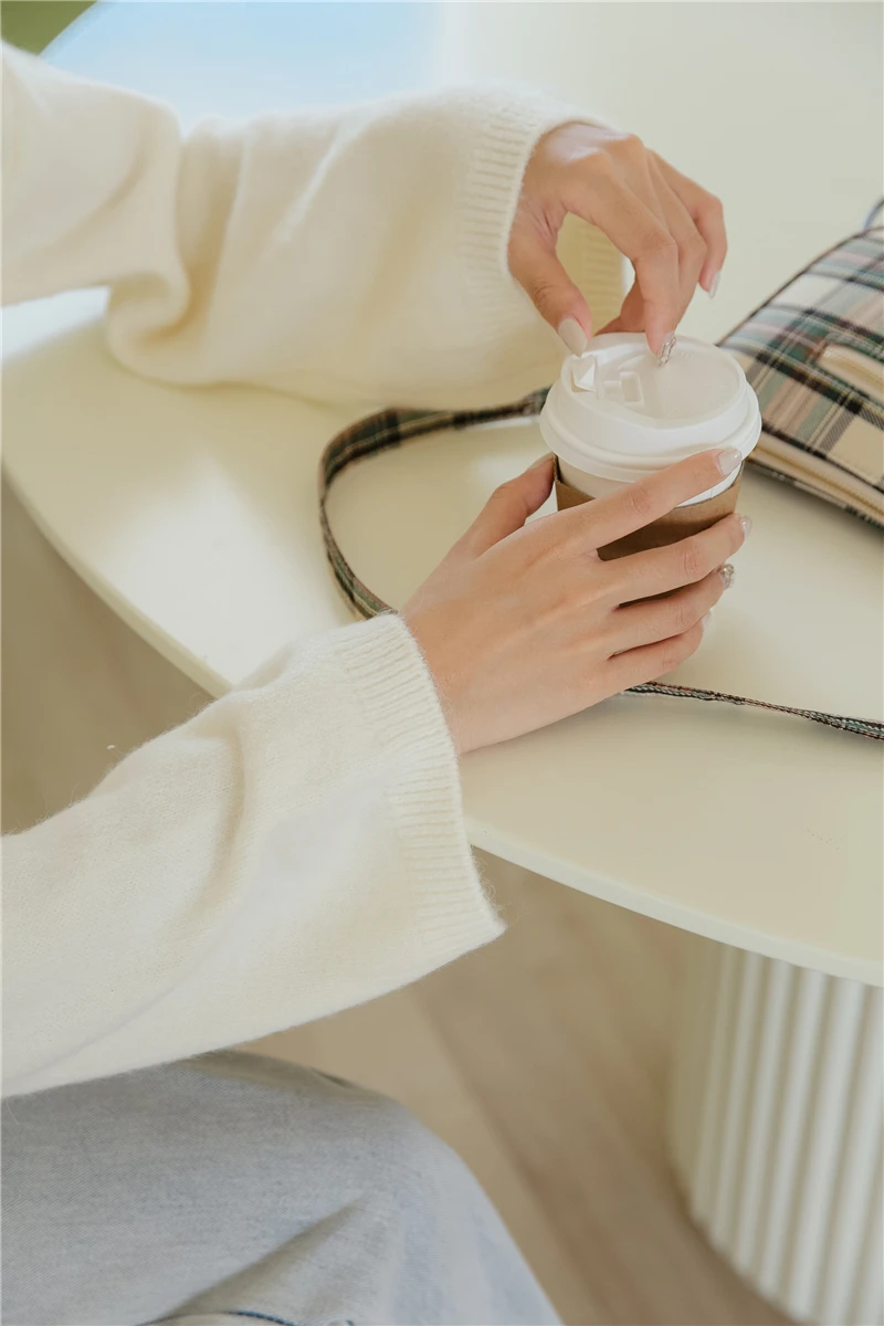 

Pullovers Sweater Women Clothes Knitted Sweater 2020 New Style Autumn Winter Simple Casual V-neck Long Sleeve White Sweater 989H