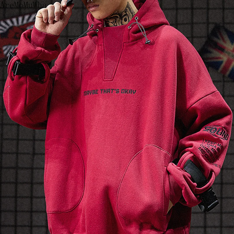 

AreMoMuWha Hip-hop Street Hooded Plus Velvet Hoodie Autumn and Winter Clothing New Embroidery Letters Couple Tooling Jacket1426