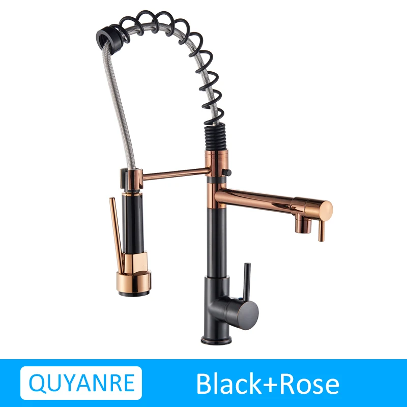 BLACK ROSE Quyanre Матовый никель черный кухонный кран выдвижной спрей двойная функция поток воды поворотный Носик Одной ручкой смеситель раковина - Цвет: BLACK ROSE
