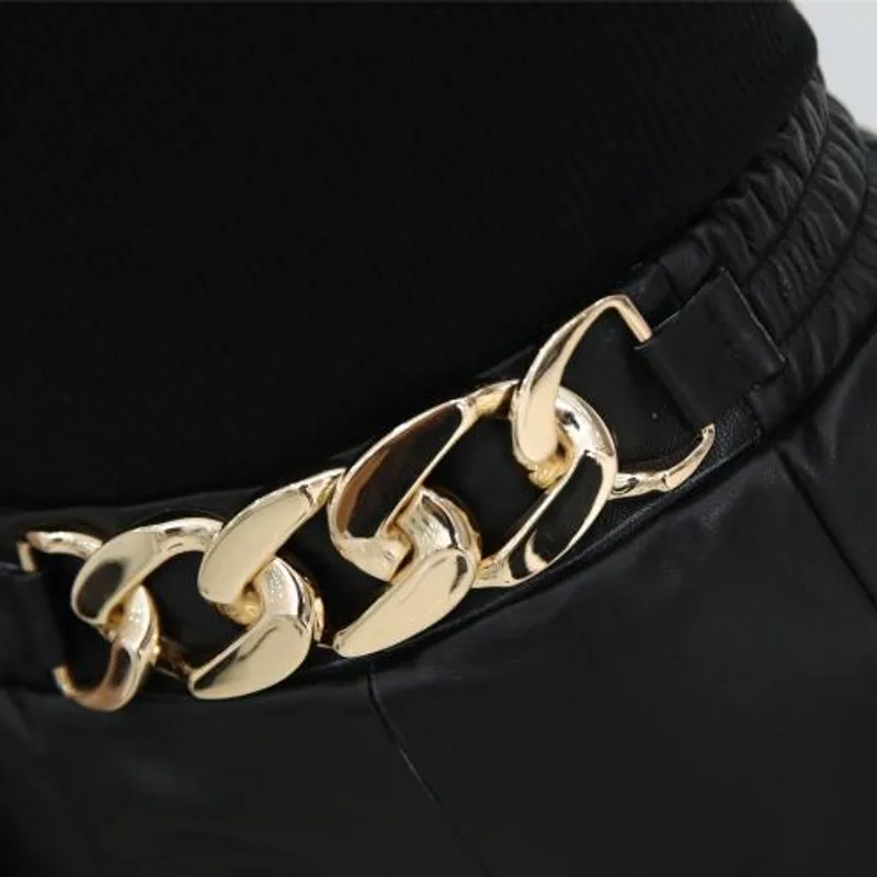 

Harem Pants Womens New Genuine Leather Casual Pants Sheepskin Iron Chain Straight Pants Elastic Waist Leather Pants