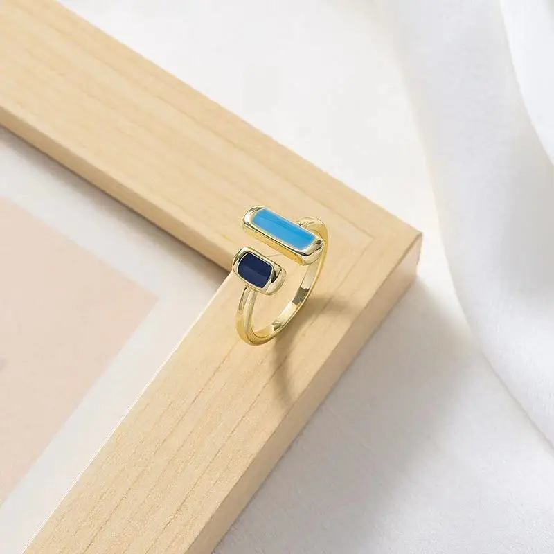 

French Style Retro Geometric Square Gold Opening Rings For Woman New Gothic Luxury Jewelry Student Party Girl's Unusual Ring Set