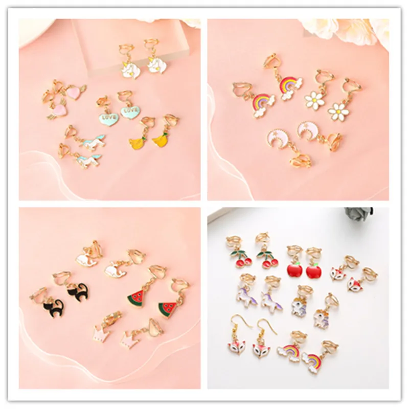 Модные ювелирные изделия милые Мультяшные животные фрукты детские серьги-клипсы