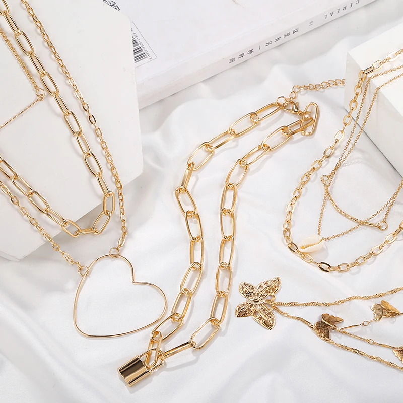 Многослойные металлические ожерелья с замком в стиле хип-хоп панк крест кулон