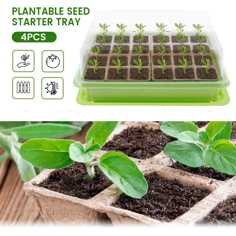 

4PCS Nursery Pots 24 Cells Seed Starter Tray Starting Trays For Planting Seedlings Propagation Germination Plugs Seedling Tray