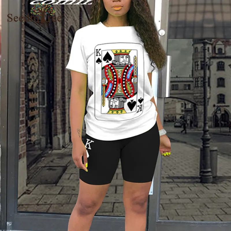 Женский Повседневный комплект из двух предметов с принтом покера футболка
