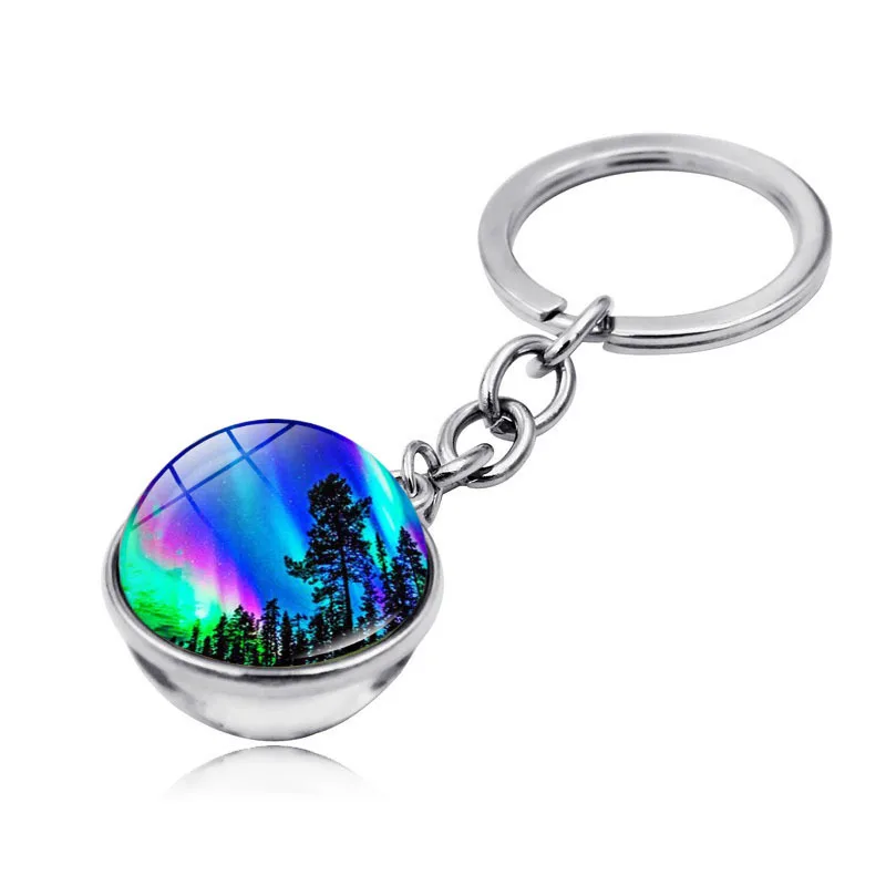 

Northern Lights Keychain Double-sided Crystal Ball Metal Keychain Pendant Universe Planet Keychain Astronomy Lover Gift