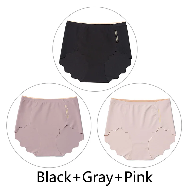 Black Gray Pink 3 шт., Мягкие Бесшовные трусы, женские сексуальные трусики с оборками, женское Ультра тонкое нижнее белье, женские L-XXL, большие размеры, нижнее белье, новинка - Цвет: Black Gray Pink