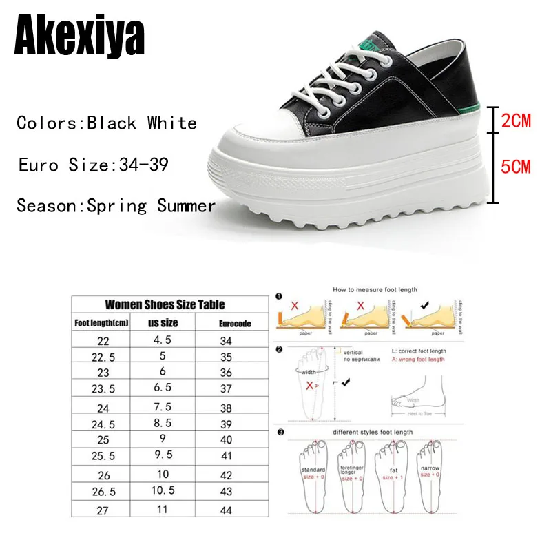 Genuine Leather Women Fashion Sneakers Height Increasing Shoes 7cm Young Ladies Black White Shoes Thick Sole BC3012 images - 6