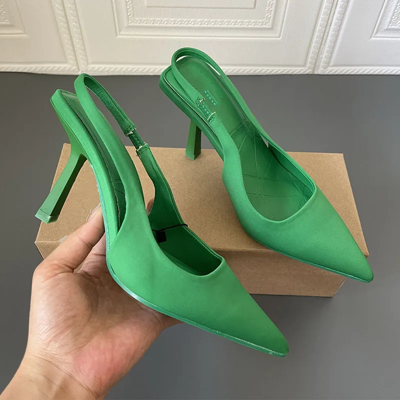 

New Brand Women Sandal Shoes Thin Low Heel 4cm Pumps Dress Shoes Ladies Fashion Pointed Toe Shallow Slingback Mules Green 2021