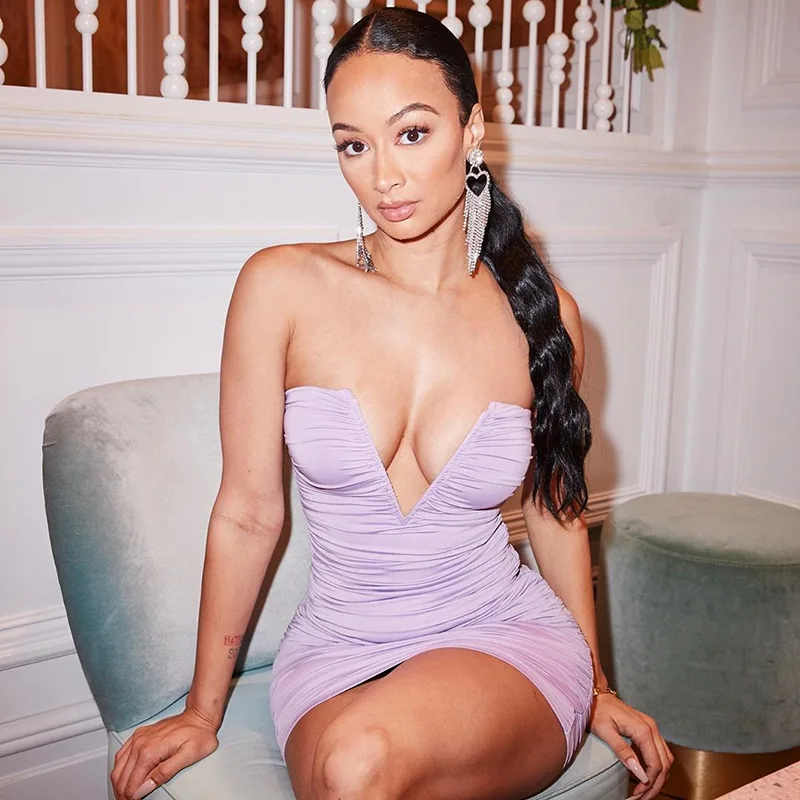 Townlike Sleeveless Deep V Summer Dress Women Wrap Backless Off Shoulder Short Mini Sexy Purple Fold Bodycon Party Dresses | Женская