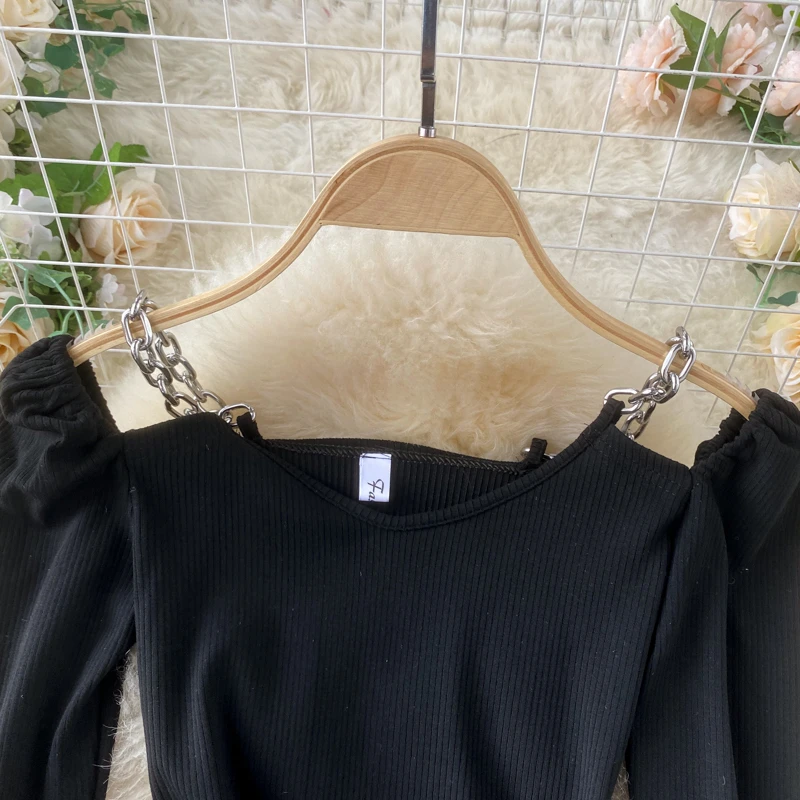 

Sexy Dress Women V Neck Chain Strap Long Sleeve Fashion Mini Dress Female Clothes 2020 Autumn New Chic Club Dress