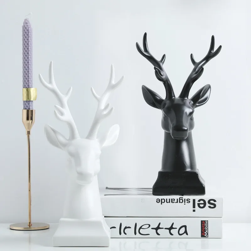 

[VIP]Nordic Modern Ceramic Crafts Auspicious Deer Sculpture Home Decor TV Cabinet Wine Cabinet Ornaments Gift