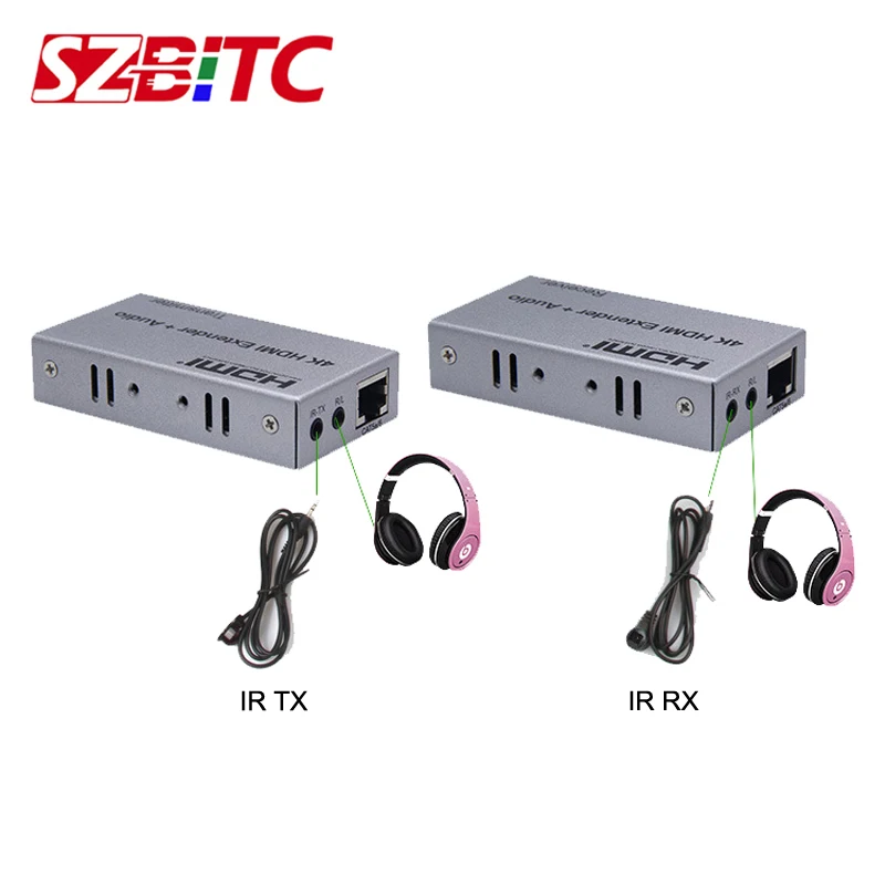SZBITC 4K HDMI удлинитель 100 м R/L аудио выход передатчик приемник над Cat 5e/6 RJ45 один кабель