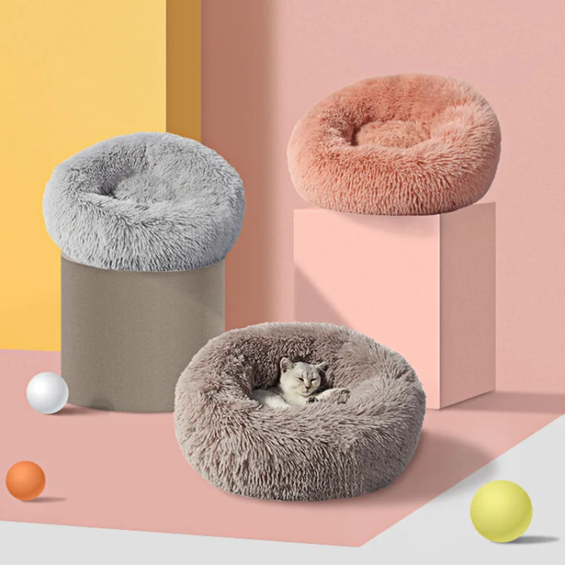 

Round Cat Beds House 4cm Soft Long Plush Best Pet Dog Bed For Dogs Cats Basket Cushion Cat Bed Cat Mat Animals Sleeping Sofa