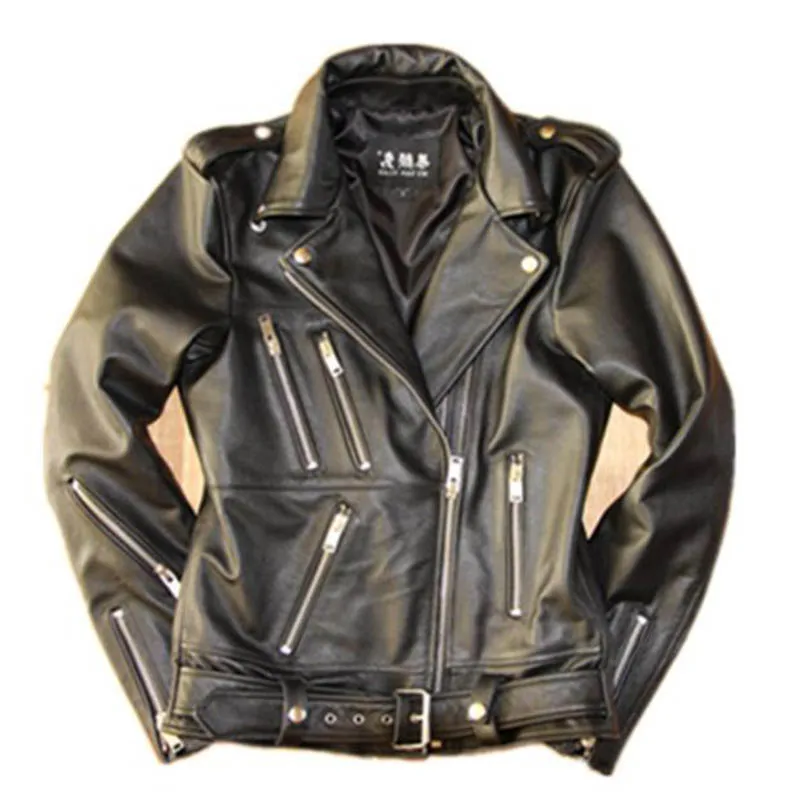 

2019 New Plus Size Men's Vogue Real Genuine Leather Coat Motor Jackets Natural Cowhide Turn-down Collar Black Jacket A073