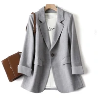 spring and autumn 2021 blazer women trendy patchwork loose ladies elegant coats single button all match simple office toptops