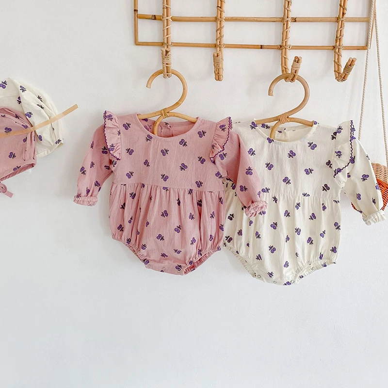 

Детское боди с вишней, корейский комбинезон с длинным рукавом и цветочным принтом, осень 2020