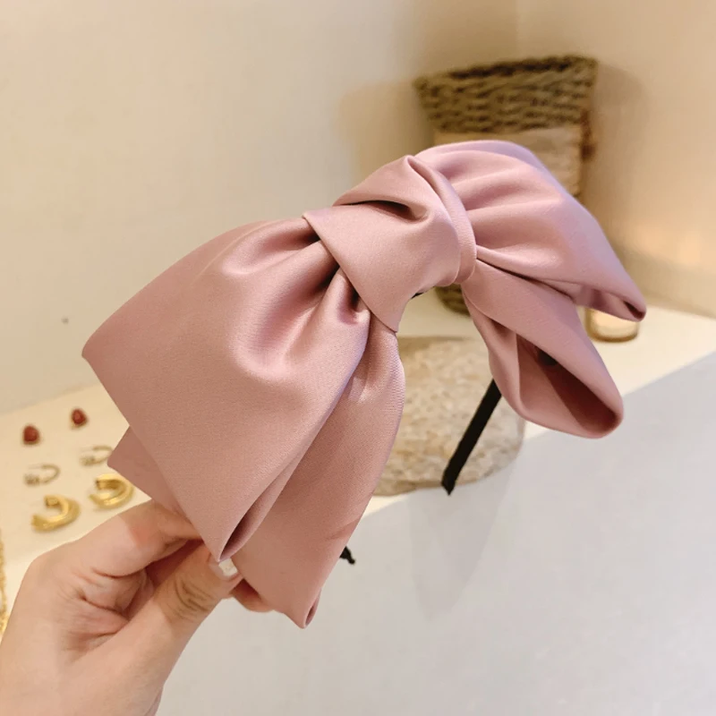 

Imitation Silk Big bow Headband Knot Hair Hoop for Women Pure color Fashion Hair Accessories Lady Headdress Hairband