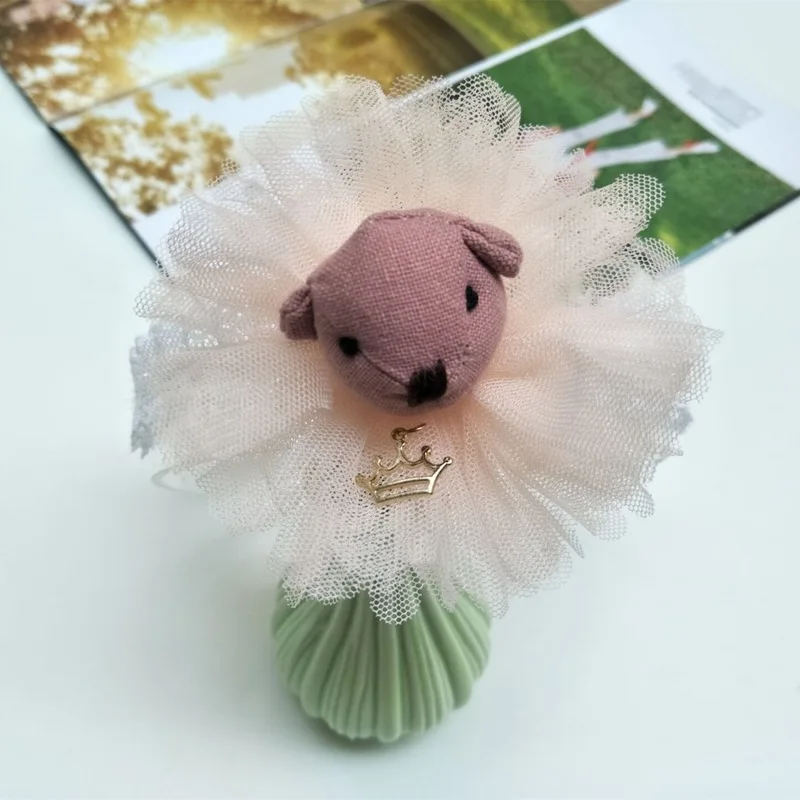 Сетчатый шифоновый цветочный ободок для маленьких девочек детский с медведем