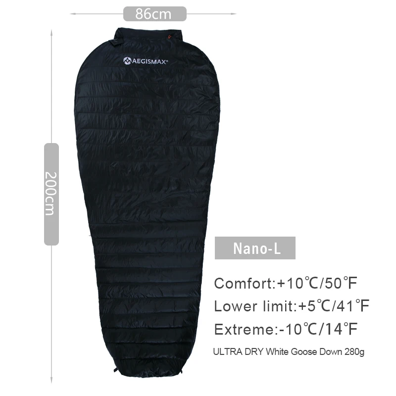 NANO BLACK LONG AEGISMAX NANO Открытый Кемпинг Сверхлегкий Палатка Мумия белый гусиный пух три сезона спальный мешок нейлоновый мешок портативный Сращивание - Цвет: NANO BLACK LONG