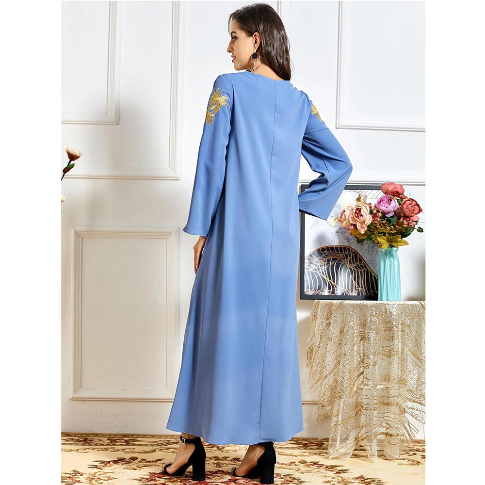 

Embroidery Abaya Muslim Women Embroidery Long Dress Arab Jilbab Turkish Dubai Kaftan Maxi Robe Plus Size O-neck Autumn Fashion