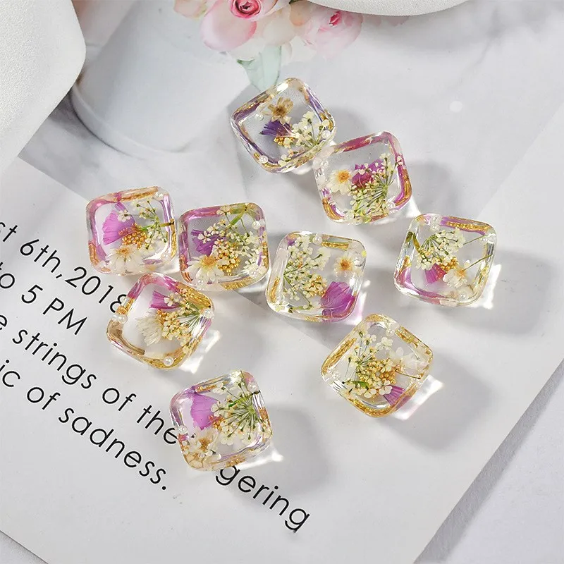 

2020 Clear Resin Square Geometric Statement Earrings for Women Girl Transparent Arcylic Real Dye Flower Drop Earrings Jewelry