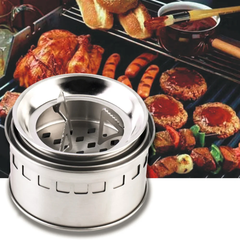 

Portable Stainless Steel Camping Stove Outdoor Wood Stove Firewoods Furnace Lightweight BBQ Picnic Solidified Alcohol Stove new