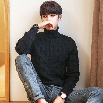

NEW Plus Size Sweater Men Turtleneck Thick Warm Mens Sweaters Wool Pullover High Turtle Neck Casual Male Sweter Pull Homme Black