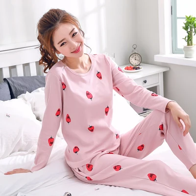 women pajamas Пижама для отдыха и сна, топ с длинными рукавами+ длинные штаны, Женский пижамный комплект, мультяшная Пижама, Хлопковая пижама для женщин, Размеры M, L, XL, XXL, XXXL - Цвет: women pajamas