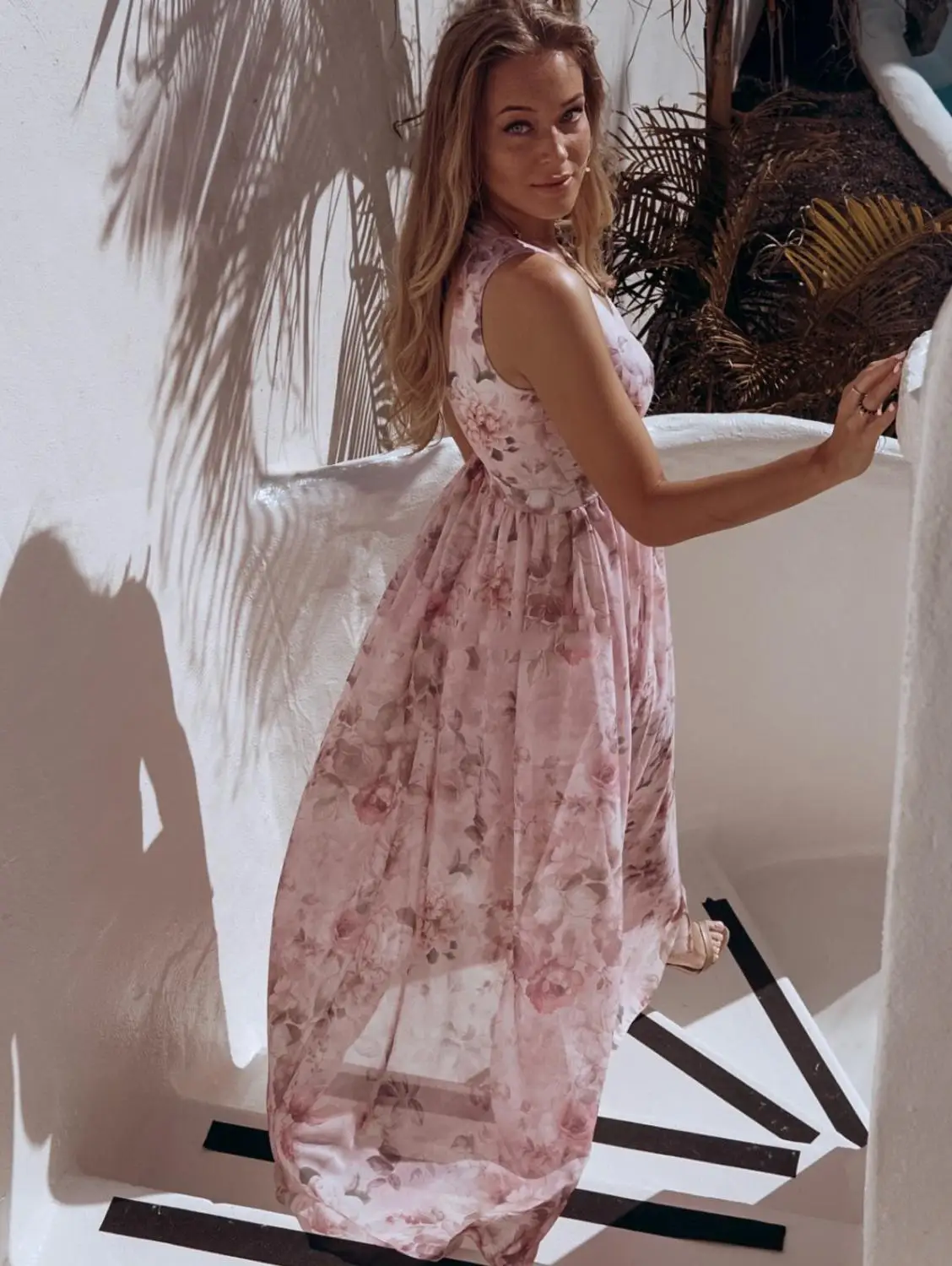 Женский сарафан с разрезом Boho Пляжное вечернее платье без рукавов цветочным