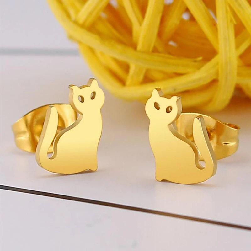 Hfarich очаровательные серьги в виде животных милого кота из нержавеющей стали для
