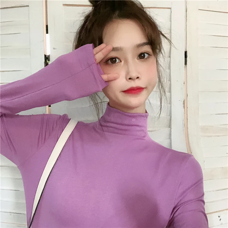

women's soft and simple long sleeve T-shirts, high neck underwear in 15 colors, smooth bsico, DX5339