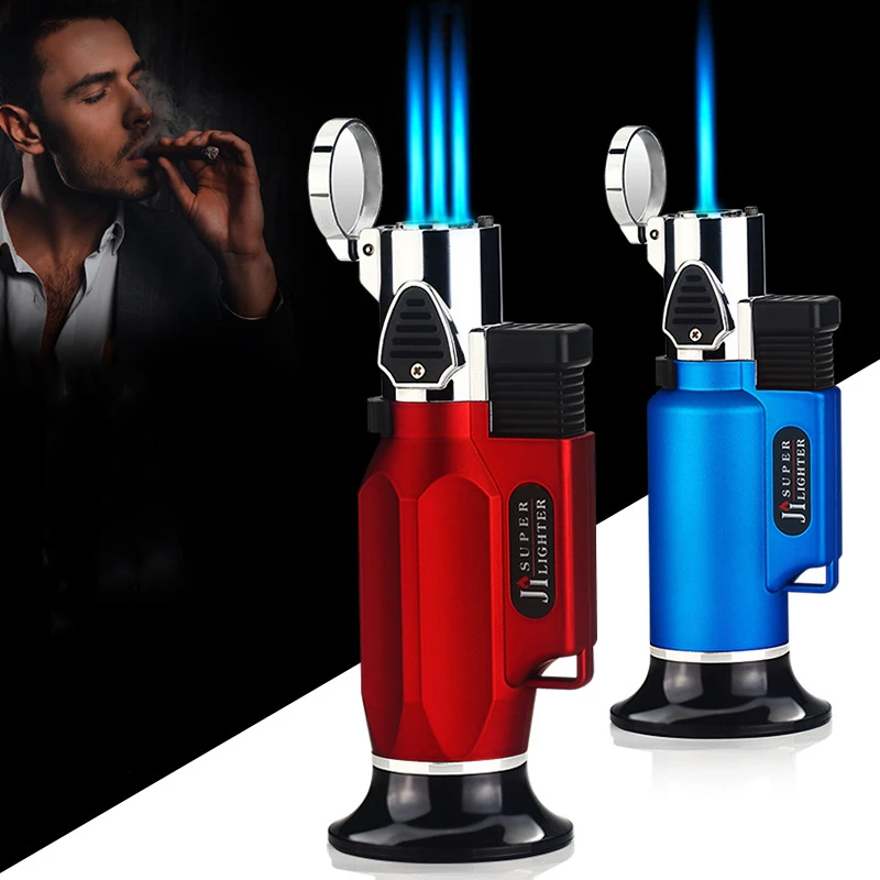 

BBQ Gas Jet Four Torch Lighter Outdoor Quadruple Lighter For Cigar Pipe Powerful Windproof Kitchen Spray Gun Metal Gadgets Man