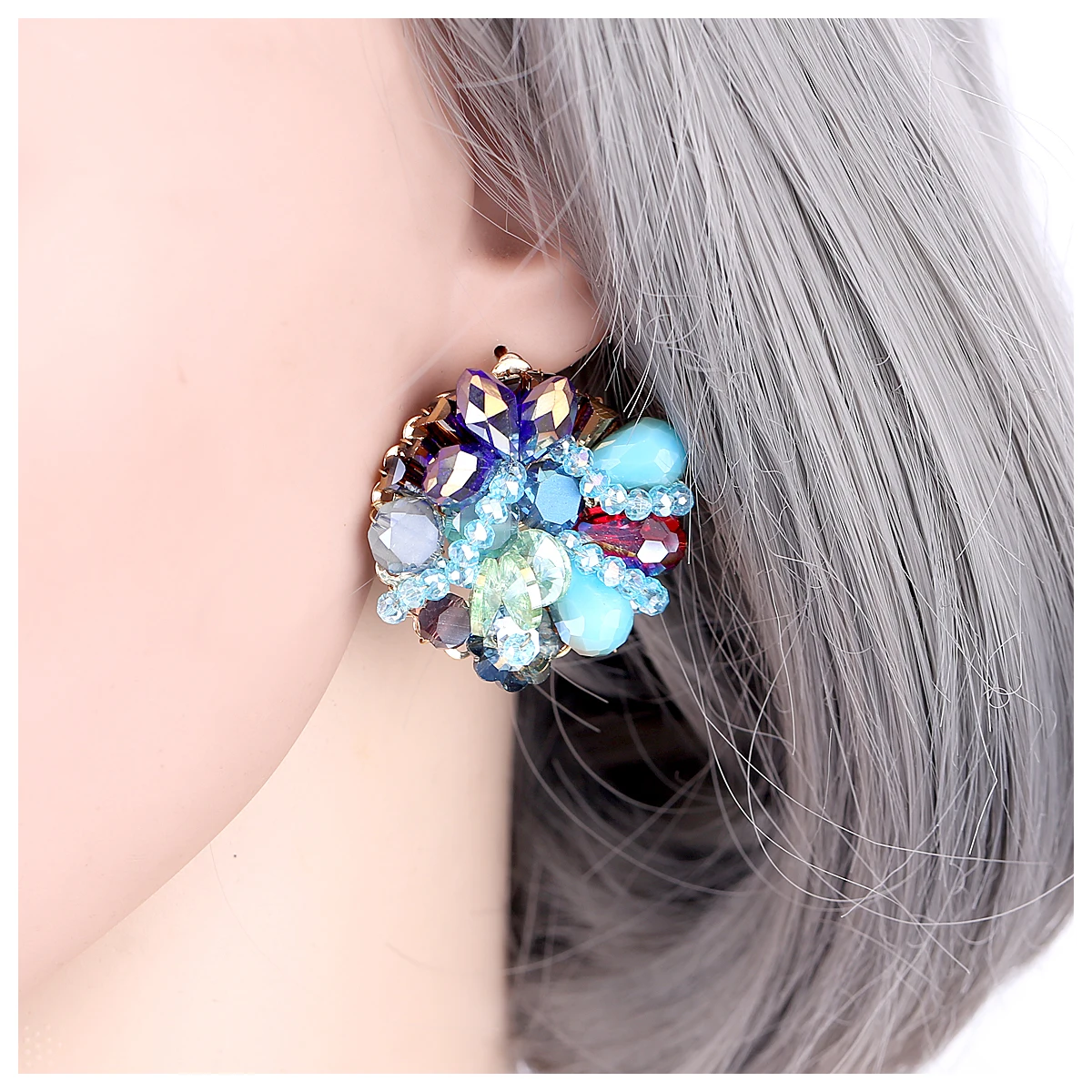 Модные серьги гвоздики с кристаллами для женщин и девушек эффектные ручной